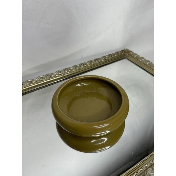 Small Vintage Avocado / Olive Green Round Ceramic Pottery Planter , Succulent - Picture 4 of 8